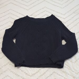 Ambiance Apparel Black Chunky Knit Sweater Women's Medium Pointelle Detail